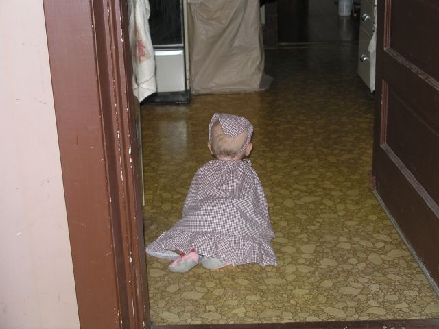 Lily makes a break. [I am glad that I mopped the floor.]